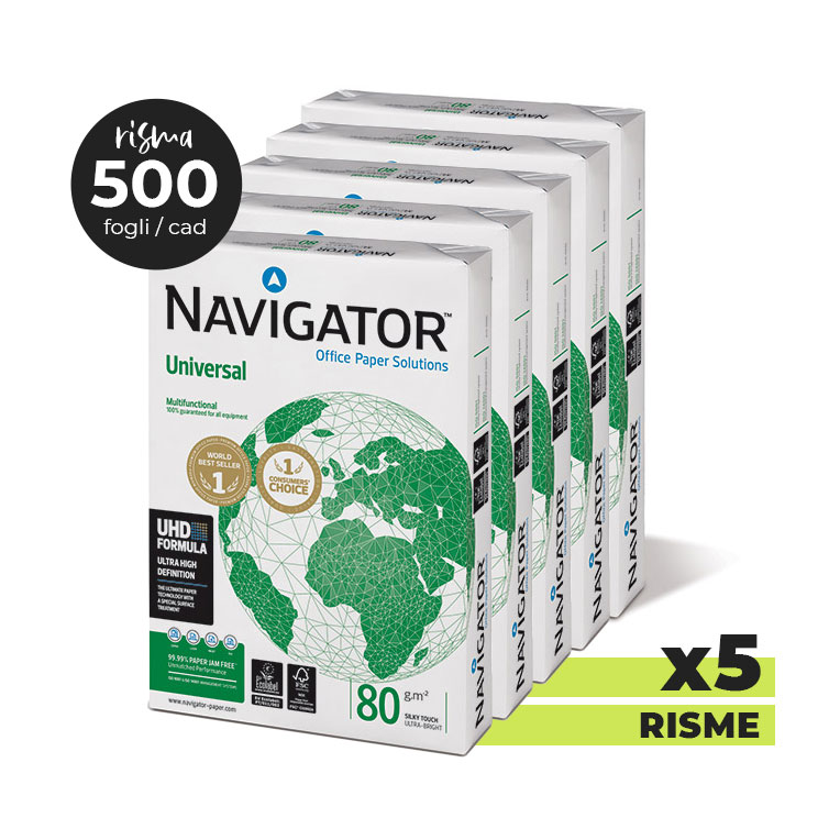Carta 2 fori A4 Navigator Organizer per fotocopie (80 gr) - 5 risme da 500  fogli